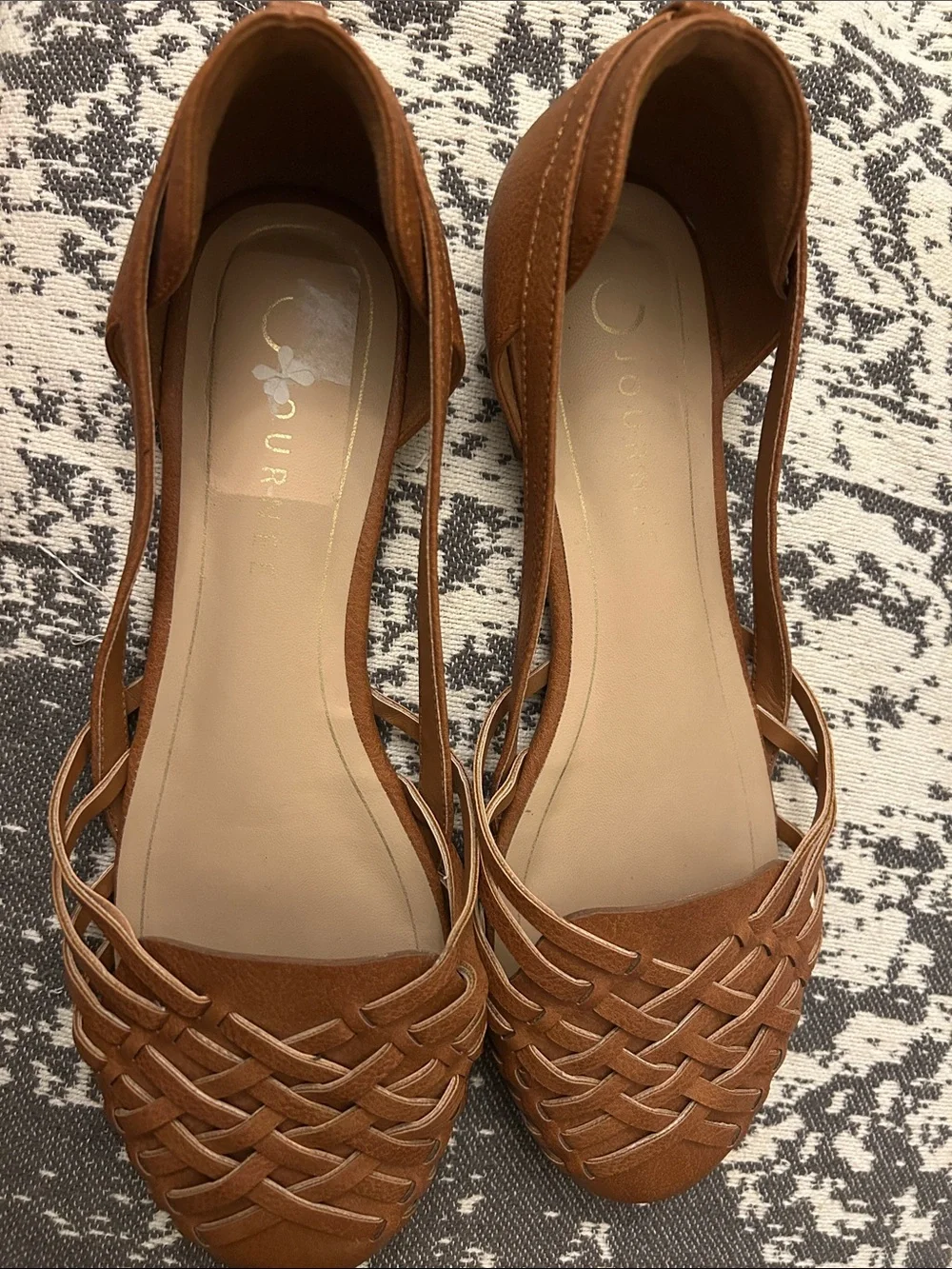 JOURNEE Huarache Woven Slingback Flat Sandals size 9.5 GUC cognac